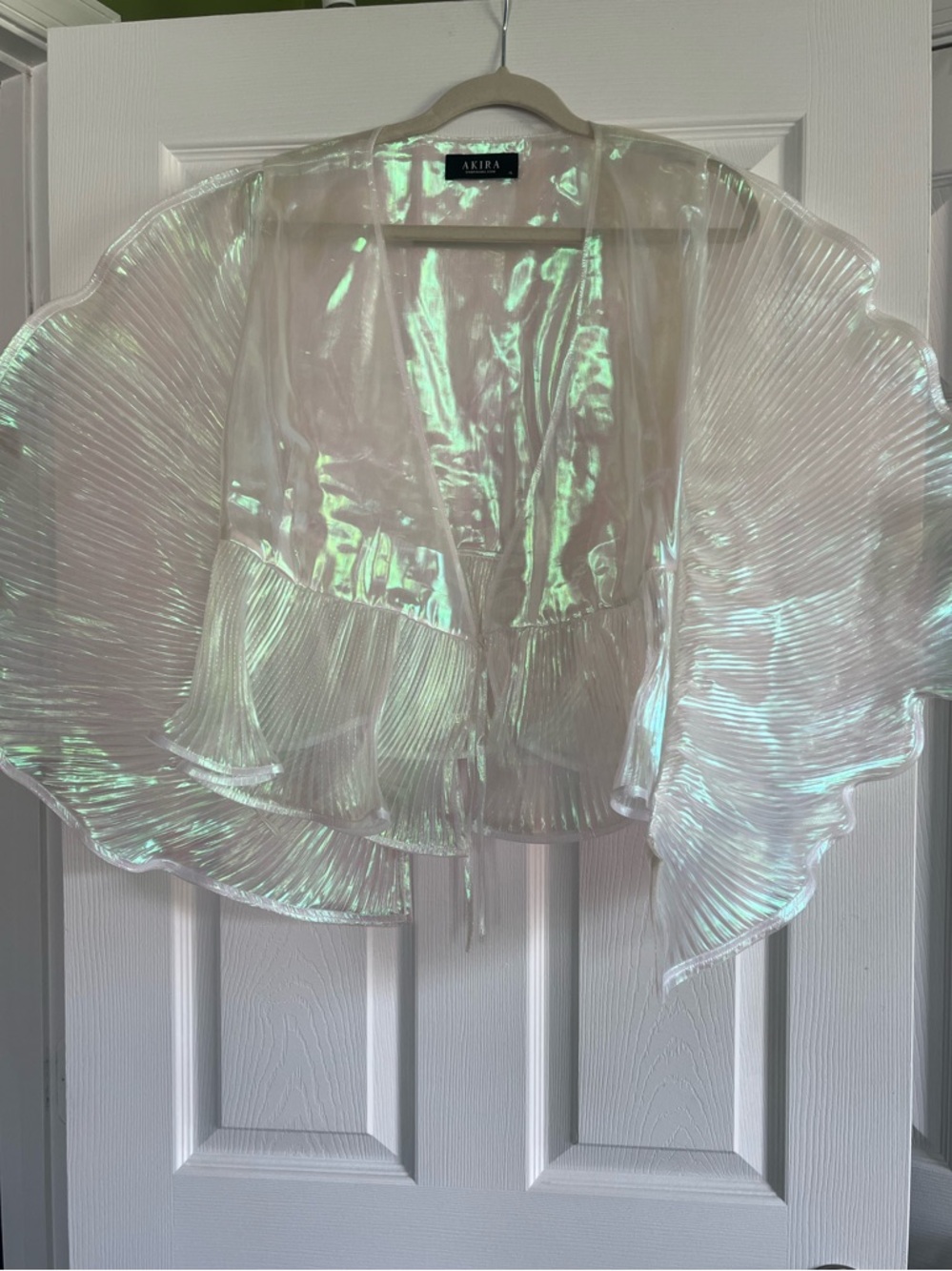 AKIRA Iridescent Sheer Top in Pink and Green Shimmer